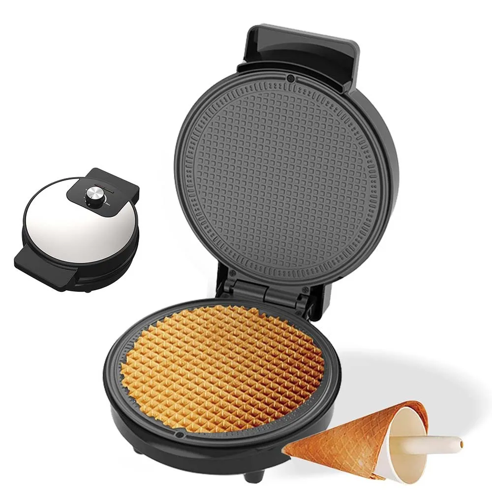 Household Ice Cream Waffle Cone Machine 1000W Fast Heating Crisp Reel Breakfast Electric Thin Biscuit Pancake Crepe Maker 220V
