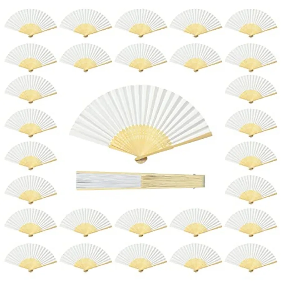 

Coucoland 100 Pcs White Bamboo Folding Handheld Fan Hand Fan for Wedding Home Decoration Party Favors Bridal Dancing Party