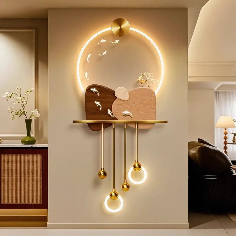 Stone running entrance decoration painting background wall LED wall lamp ancient style living room luminous hanging painting
