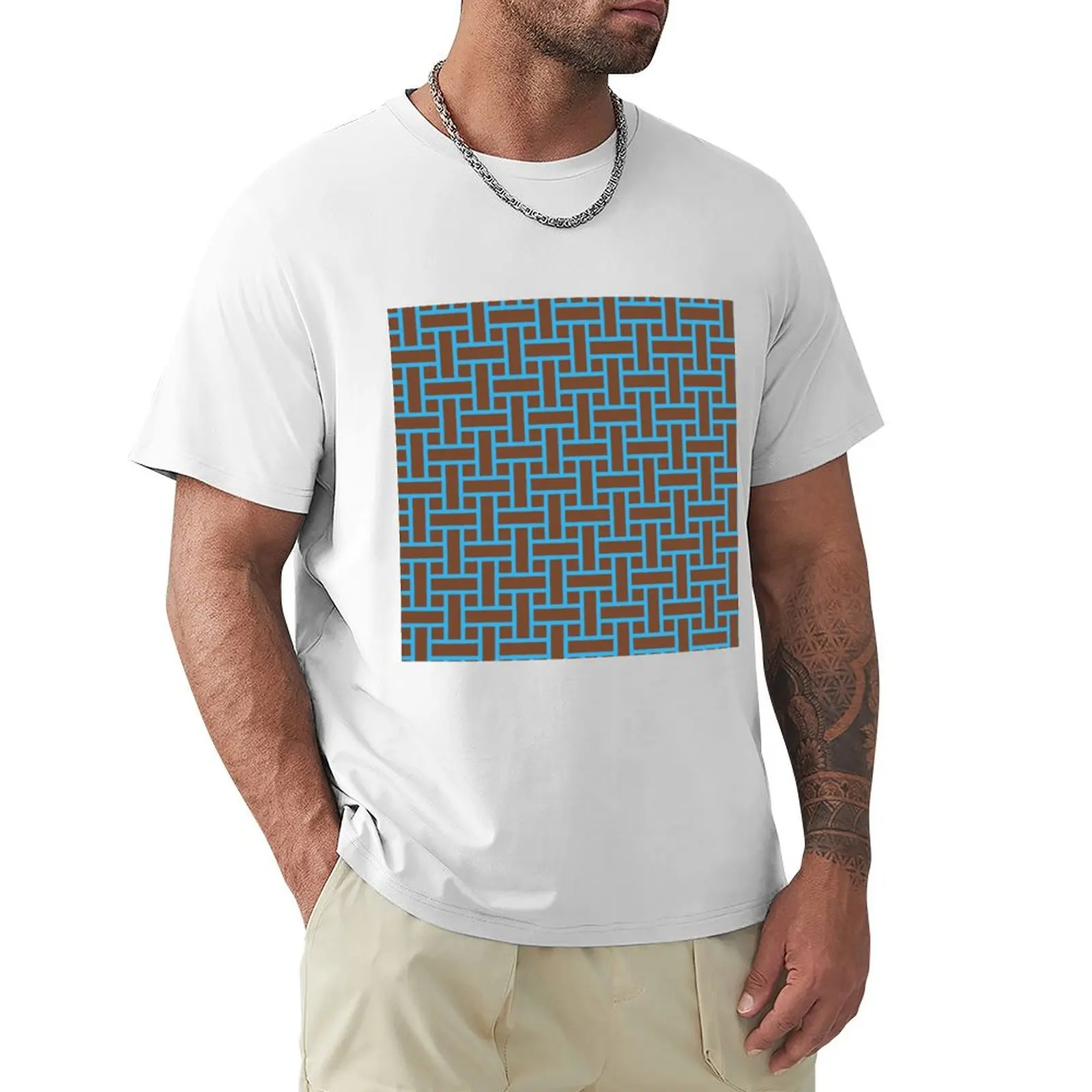 Satisfying Patterns, Rectangles with blue outlines on a chocolate-colored background T-shirt kawaii clothes men clothes