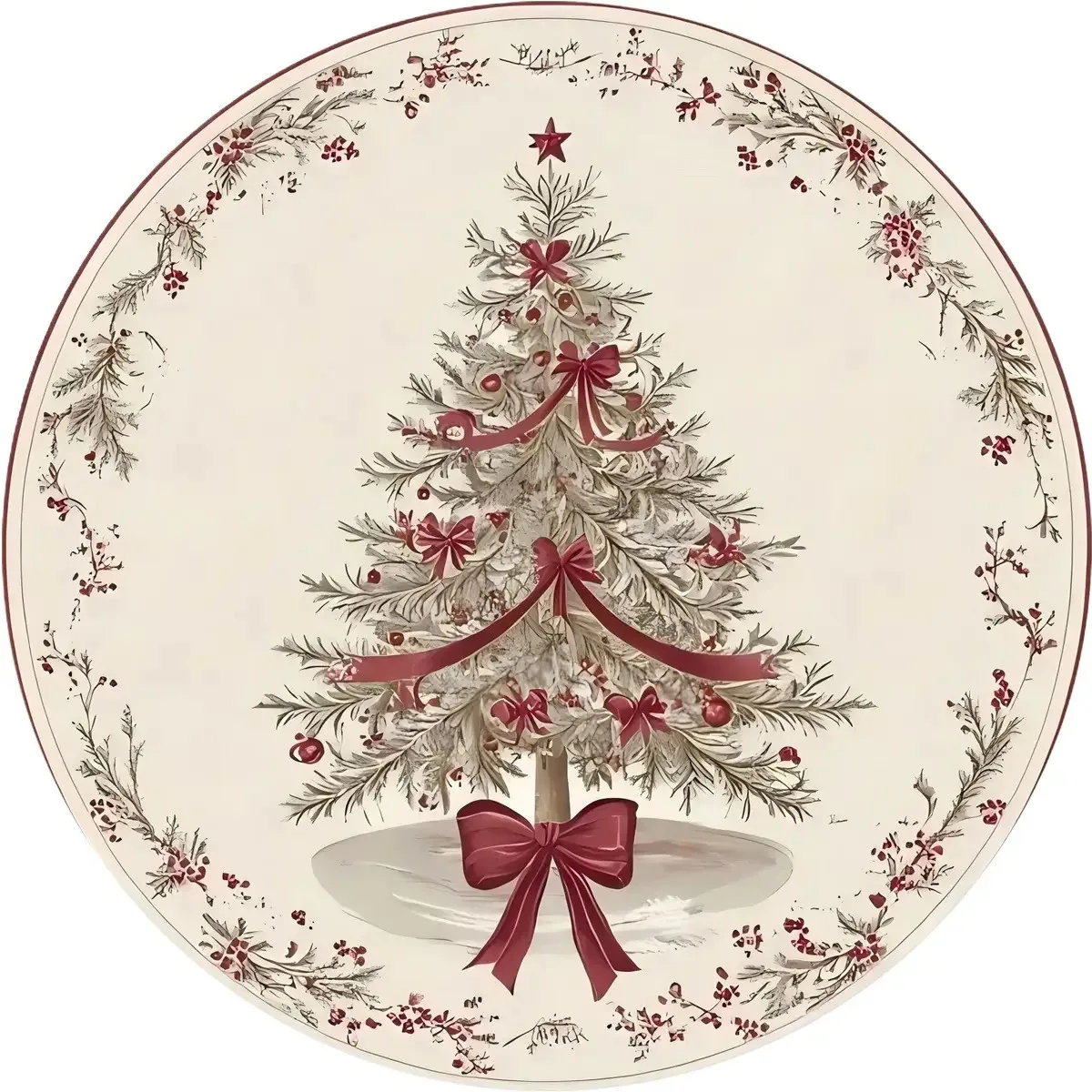 12/6 Pieces of Christmas Atmosphere-Themed Wooden Coasters with Tree and Pinecone Patterns - 2D Flat Round Table Protectors with Red Bow Design, Coffee and Beverage Coasters, Perfect for Holiday Home Decor and Housewarming Gifts, Christmas Decorations
