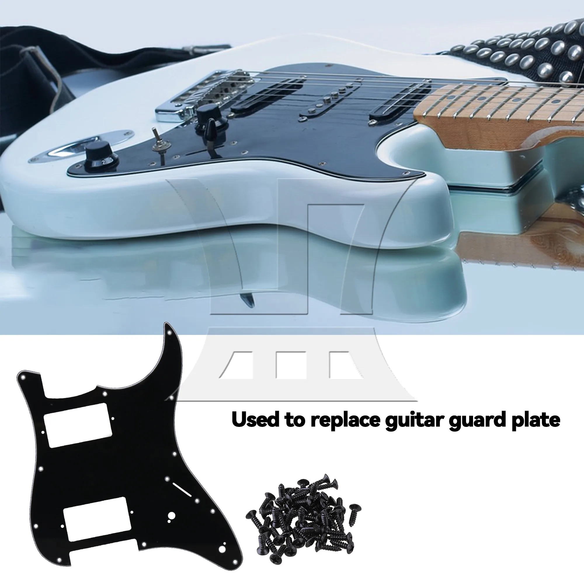 

YIBUY Plastic HH Pickguard 11 Hole 3Ply for Electric Guitar w/ 50 x Black Screws Set
