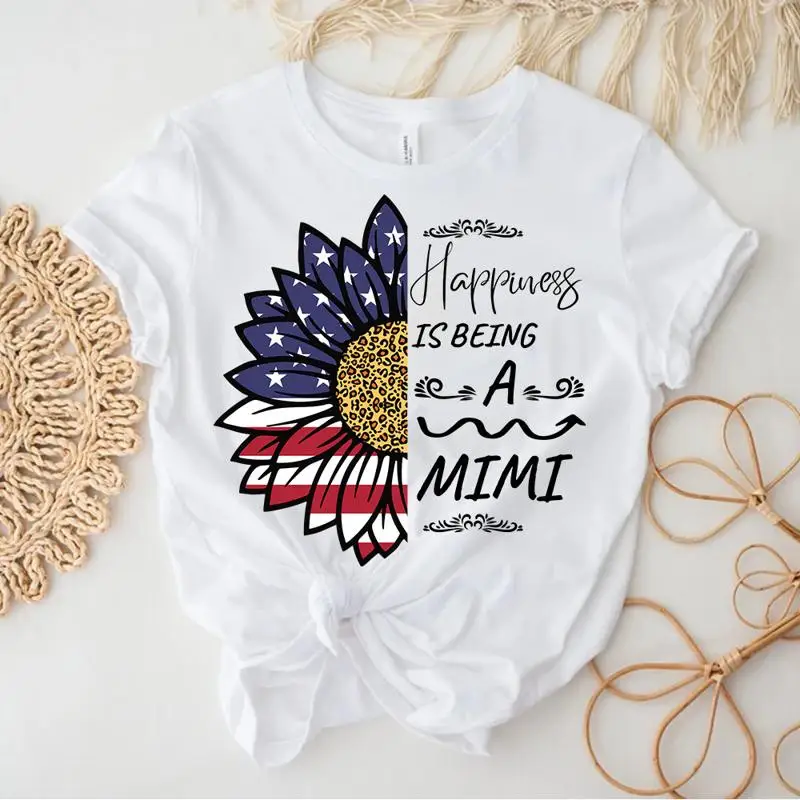 Womens Happiness Is Being A Mimi Tshirt Cute Family Grandparent Tee For Ladies
