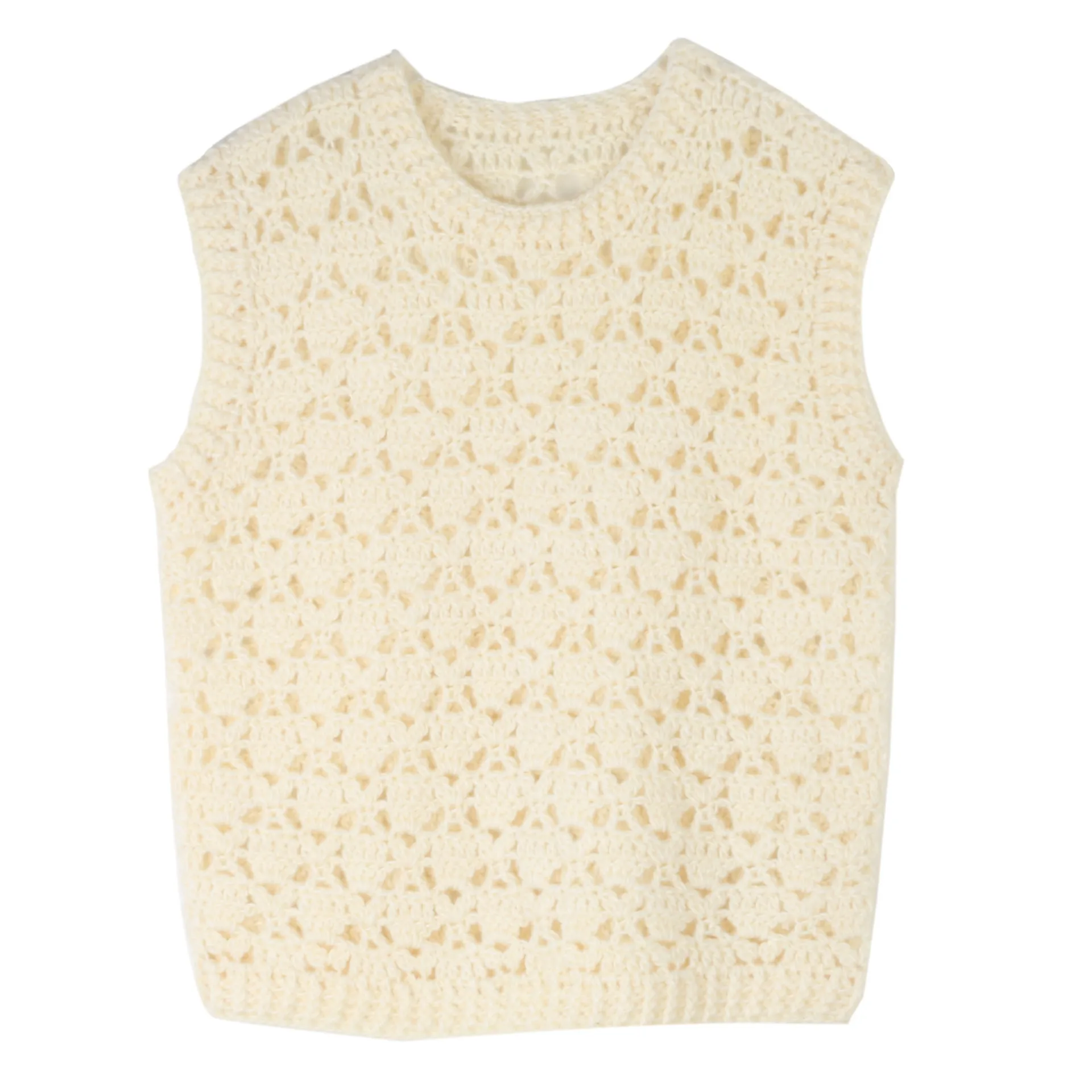 

Осень-зима 2025: короткий вязаный жилет без рукавов, женский простой бежевый вязаный крючком полый вязаный свитер, жилет, топ