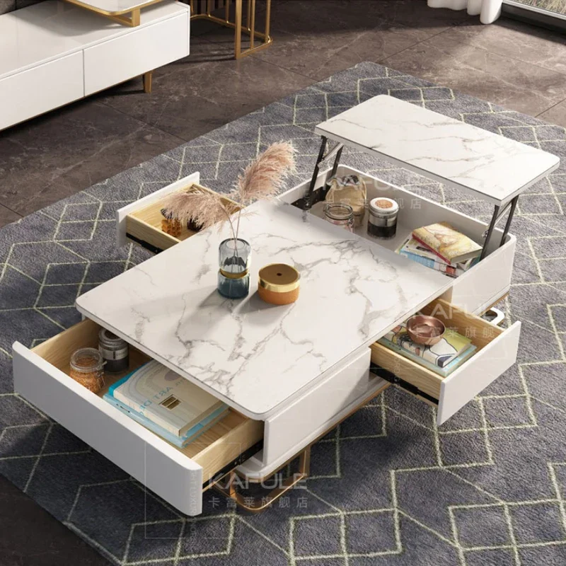 Juego de mesa de centro con cara de cristal, mueble multifuncional de diseño moderno para sala de estar, almacenamiento con elevación superior