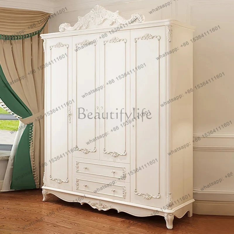 pastoral bedroom four doors five doors two-sided wardrobe large wardrobe furniture ivory white wardrobe