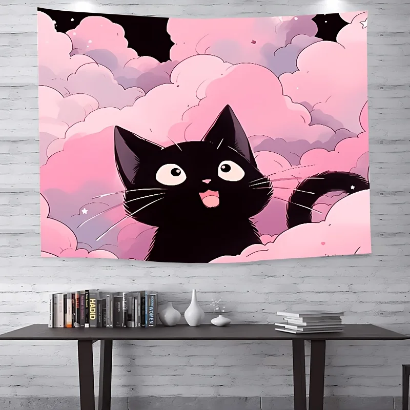 Charming Black Cat Tapestry- Whimsical Wall Hanging for Home Decor, Perfect Gift for Those Who Love Cute and Adorable Designs