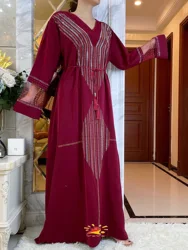 2023New Luxury African Autumn Women  V-Neck Dress Islamic Clothing Dashiki Diamond Dubai Robe Evening Long Sleeve Muslim Abaya