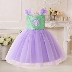 Elegant Little Mermaid Costume For Girls Pearl Tulle Kids Clothing Birthday Halloween Carvinal Party Dresses Mermaids Prom Gown