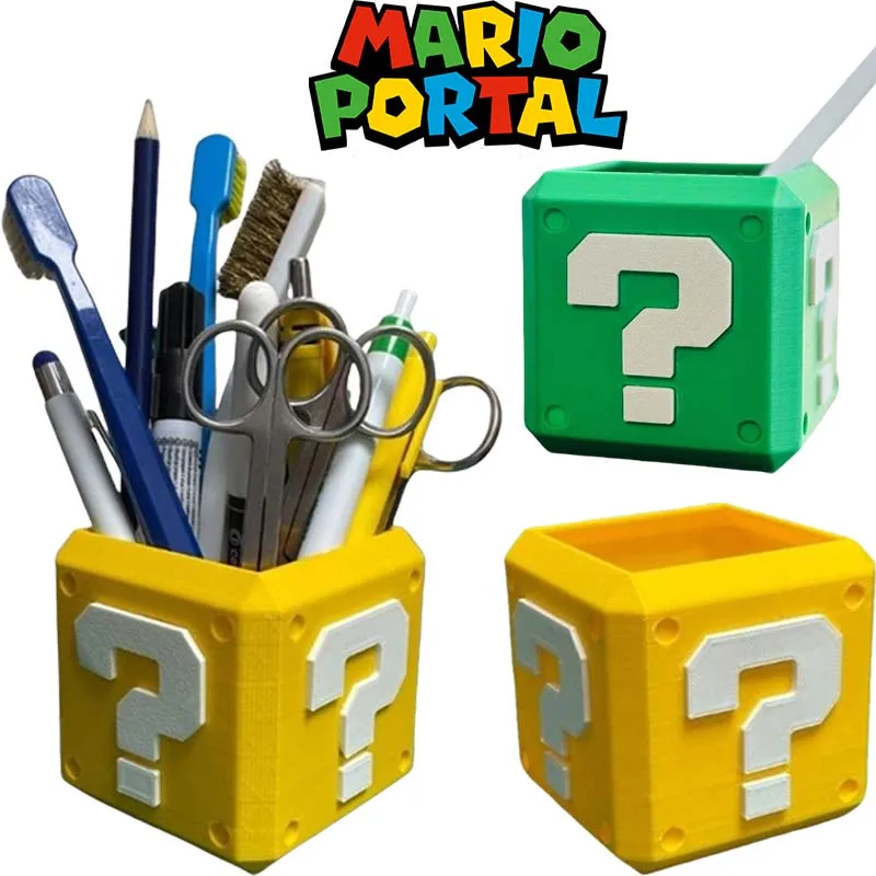 Super Mario Question Mark Box Pen Holder Office Desk Plastic Pencil Holder Square Pen Pot Cup Case Container Organiser Gifts New