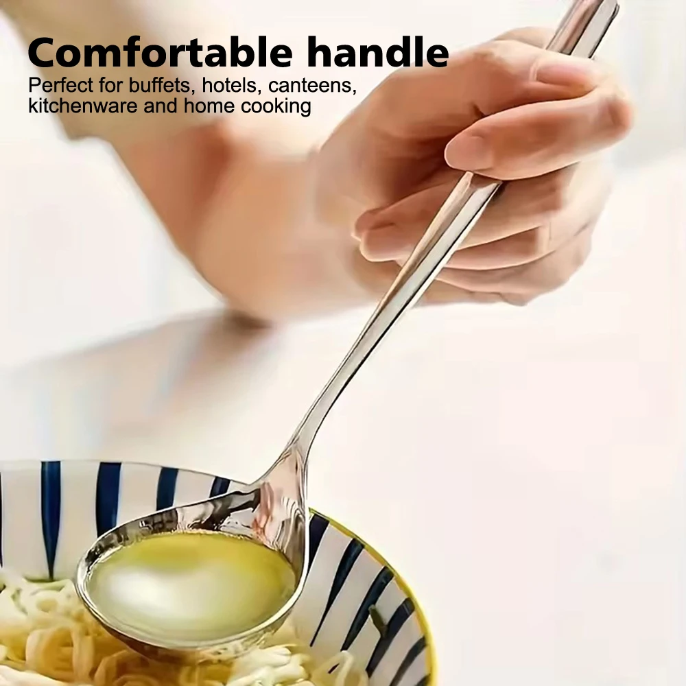 4 قطع ملاعق كبيرة جدًا للرأس، سطح مصقول، ملاعق شوربة من الفولاذ المقاوم للصدأ باللون الفضي مع مقبض طويل، أدوات مائدة أساسية للمطبخ