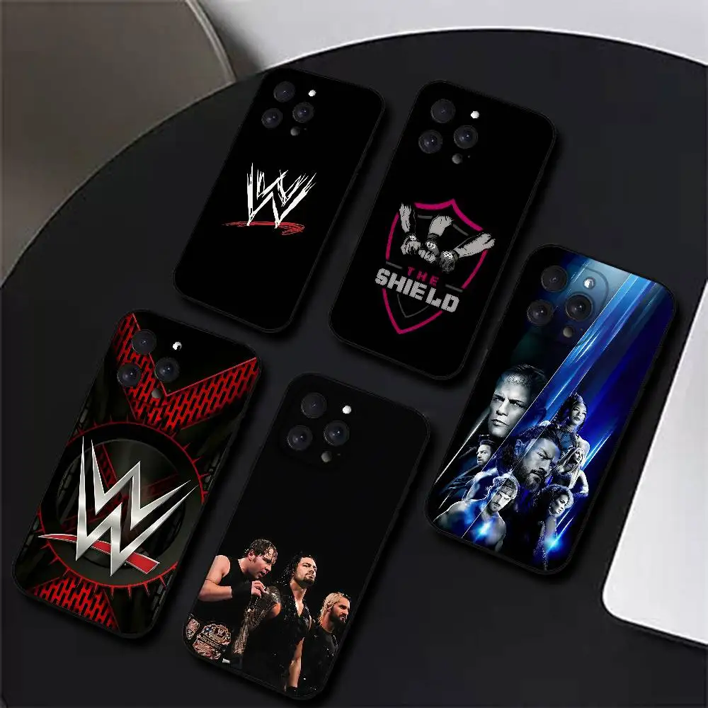 W-WWE o escudo legal caso de telefone para iphone 17 16 15 11 13 14 pro max x xr xs max 12mini preto escudo capa caso