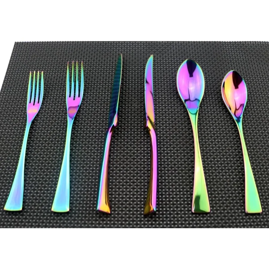 

Flatware Set 18 10 Stainless Steel Mirror Polished Rainbow Colorful Cutlery Silverware Utensil Set of Serrated Steak Knife Dinn