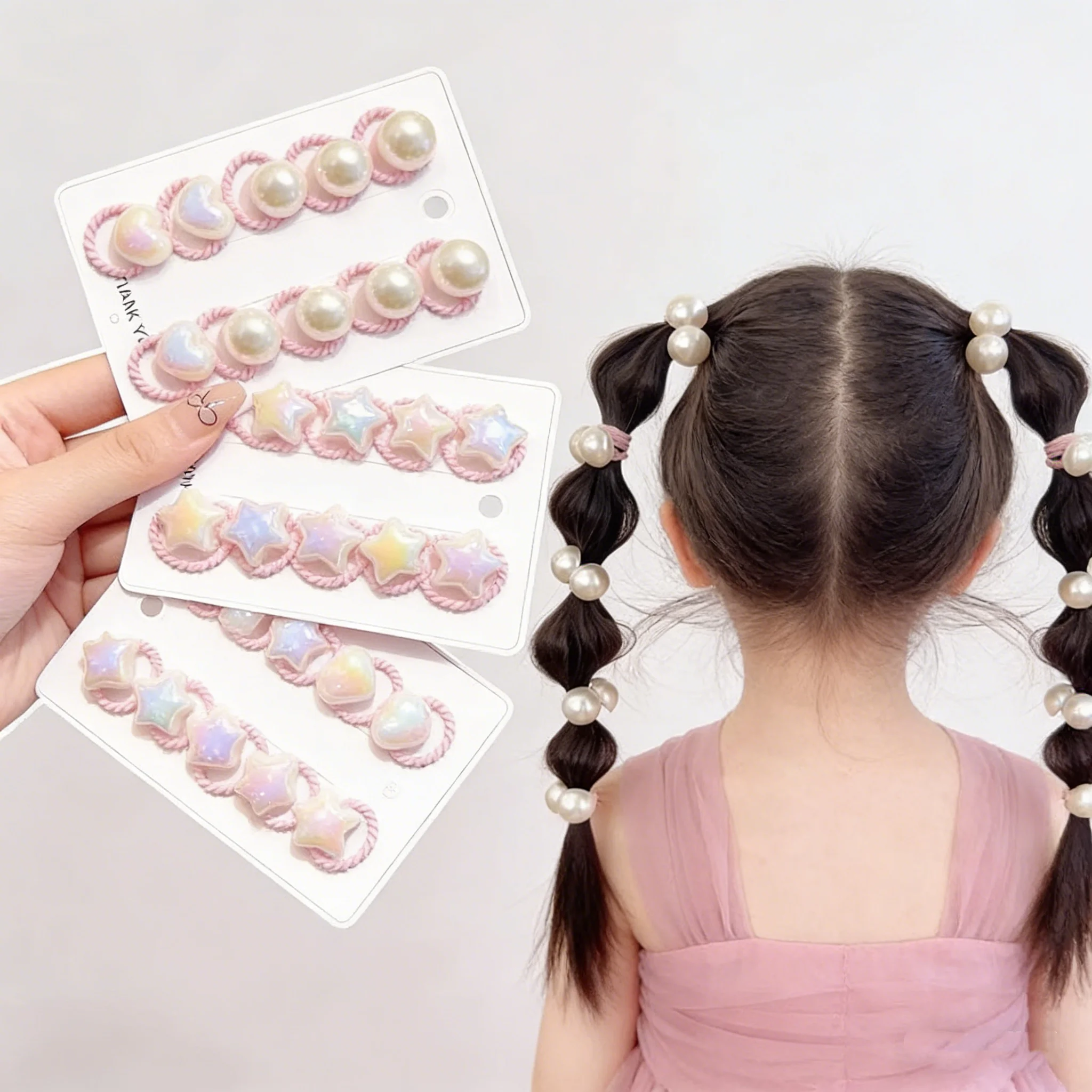 

10Pcs/Set Cartoon Heart Pearl Hair Ties for Kids Cute Girl Elastic Rubber Bands Toddler Elastic Hair Ropes Fashion Headwear