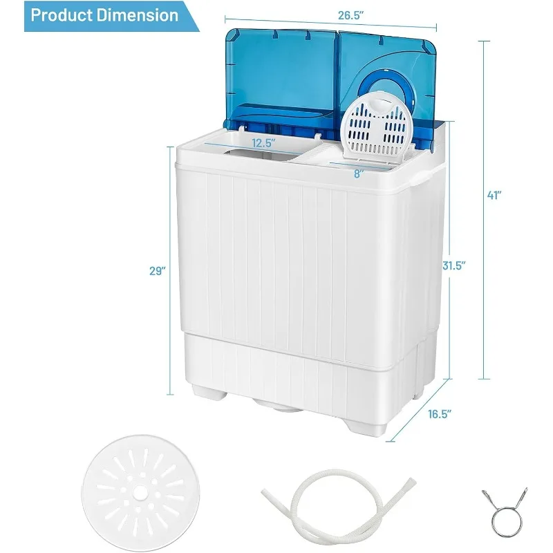Giantex 洗濯機 半自動、スピン乾燥機付きツインタブ洗濯機、容量 26 ポンド、内蔵排水ポンプ、ポータブルランドリー
