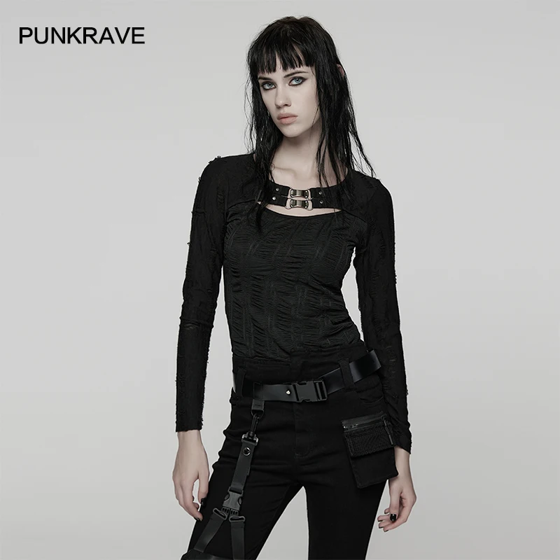 

Женская футболка в стиле панк-рейв, простая приталенная текстурированная плиссированная футболка Decadence Cool Vibe, темные топы с длинными рукавами