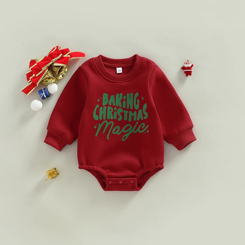 

Christmas Toddler Jumpsuit Cozy Long Sleeve Round Neck Romper with Festive Letter Print for Winter Celebrations and Warmth