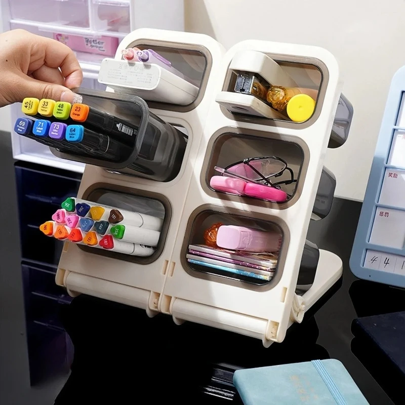 Detachable Slant Insert Pen Holder, Home Desk Pen Box, Office Desktop Pen Stand, Multi-layer Student Stationery Box image 3
