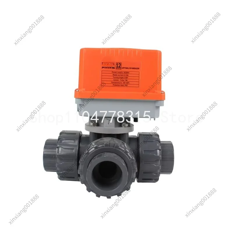 For PVC 3-Way Motorized Ball Valve UPVC Solvent Weld T/L Type Chemical Water Treatment Corrosion Resistant DC24V