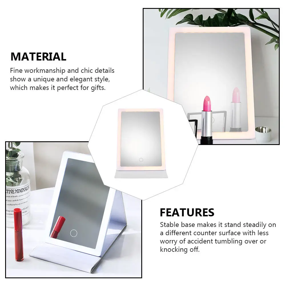 

1Set LED Makeup Mirror Folding Portable Slim Design Stable Base High Definition Vanity Mirror Desktop Light Chargeable