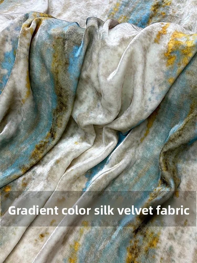 

adient Color Fading Silk Velvet Fabric Chinese Sle Print Cusizable Length for Clothing Decoration Sponge Pad Material