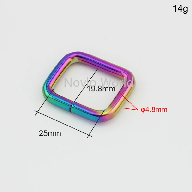 20-100pcs 6 size 13-16-20-25-33-38mm rainbow metal rectangle buckles for handbag purse adjusted ring craffts