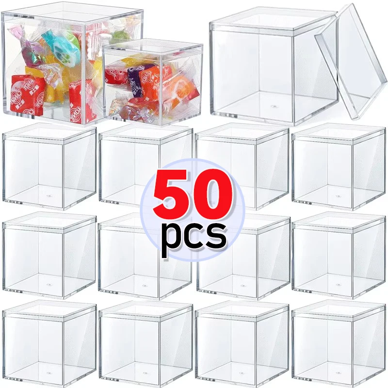 1-50pcs Transparent Acrylic Boxes With Cover Plastic Organizer Gift Packing Box Food Candy Storage Container For Home Display