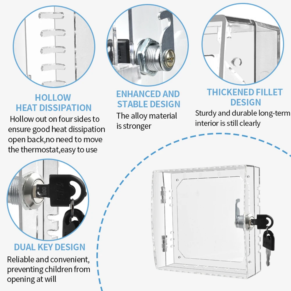 Thermostat lock box, transparent thermostat protective cover with key, 2 sizes to choose from, wall mounted protective cover