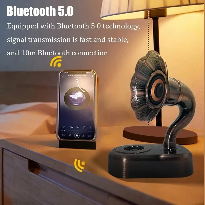 레트로 축음기 무선 블루투스 스피커, 휴대용 야외 HiFi 스테레오 중저음 고감도 라디오 TWS TF 카드 AUX USB