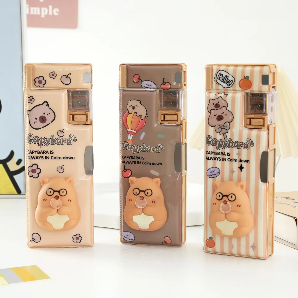

3D Capybara Large Capacity Pen Box With Pencil Sharpener Stationery Organizer Back To School Gift Plastic Pencil Case Kids Gift