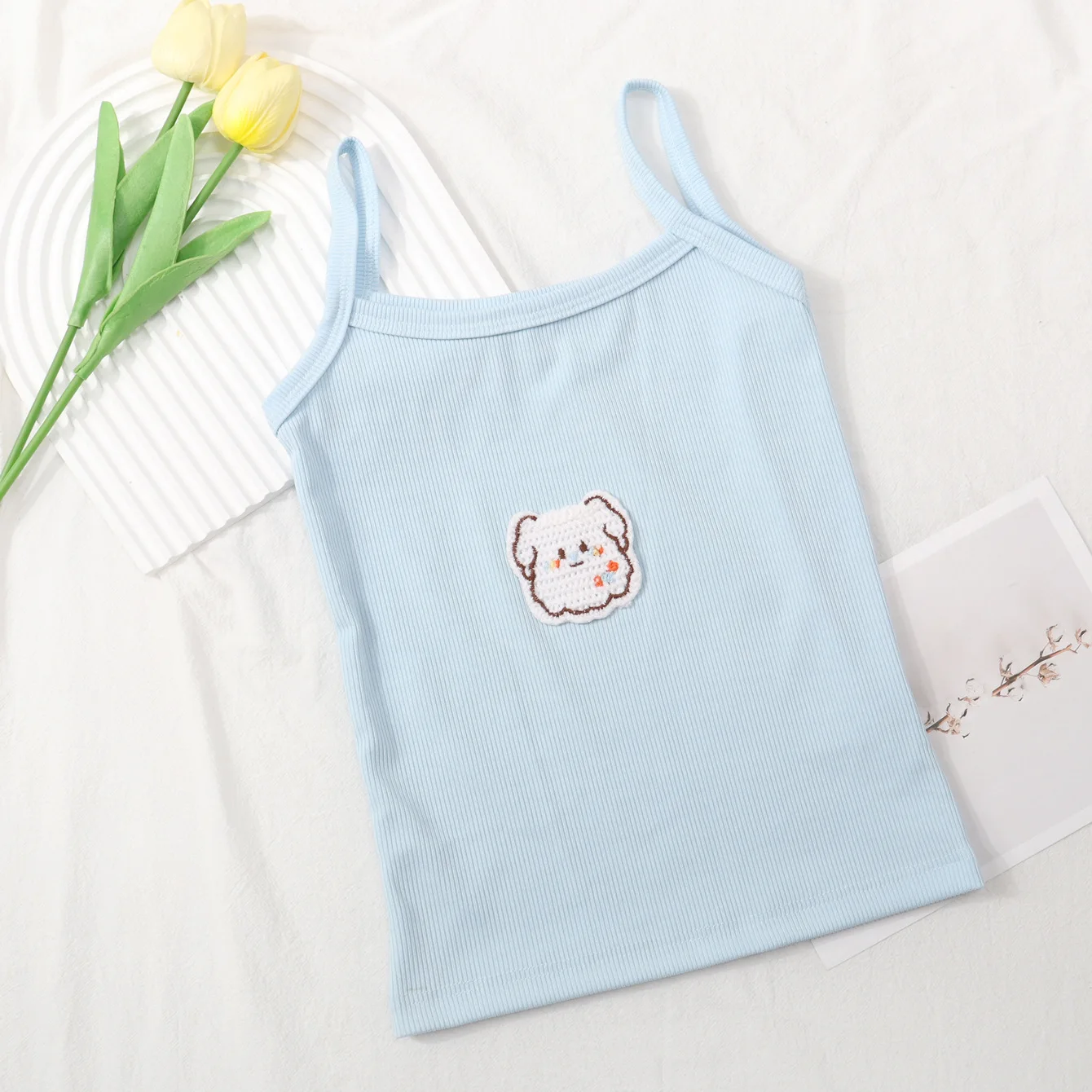 Summer Soft Cotton Kids Sleeveless Camisole Cute Cartoon Candy Color Tank Top For Baby Girls Daily Outer & Base Wear