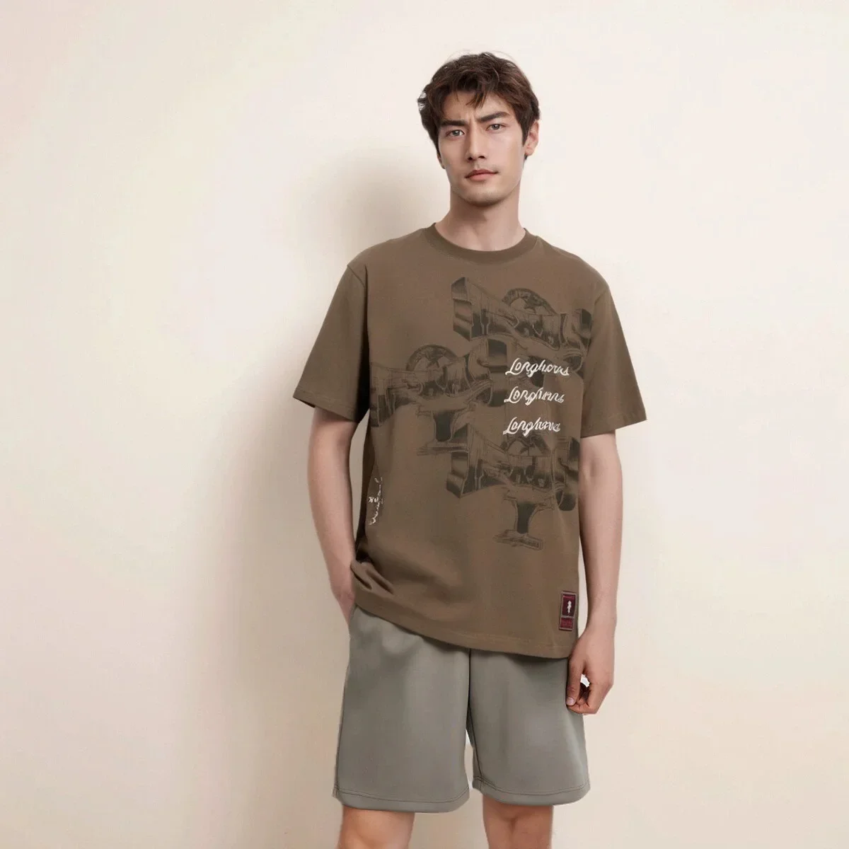 Cactus Jack Letter Embrodiery Cotton Brown Summer Tshirts for Men Short Sleeve Baggy Casual Top Tees Oversized Loose T-shirt