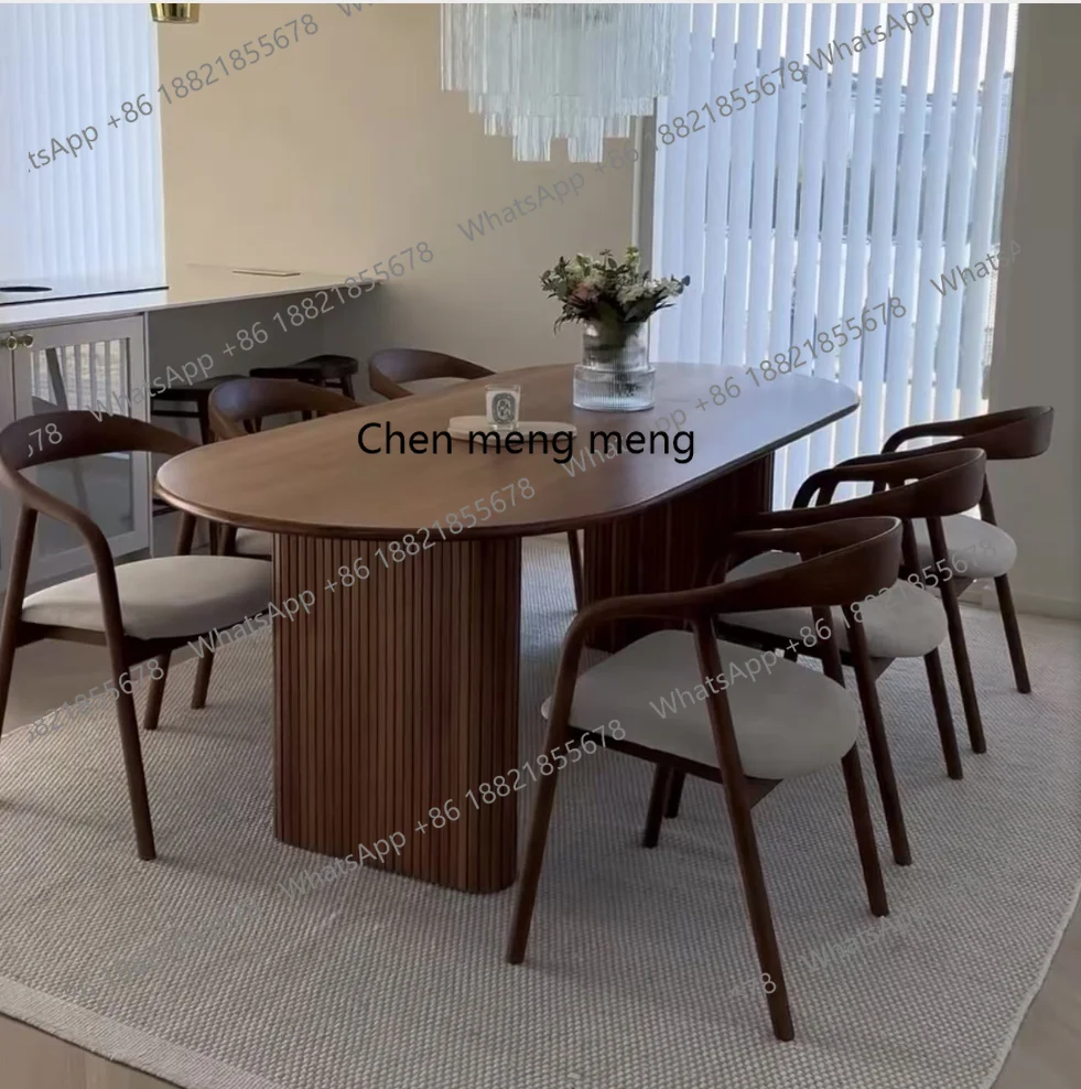 

Medieval style solid wood dining table French, retro creative modern simple desk oval