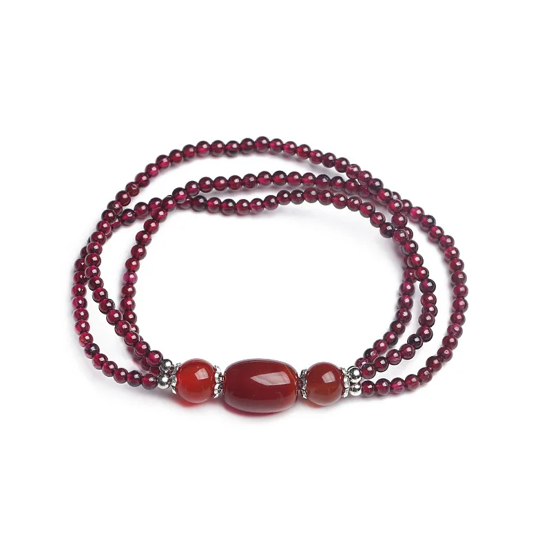 Natural Red Agate Barrel Beads Bracelet Three Circle Minimalist Personality Customized Jewelry for Women Daily Wear Prefect Gift