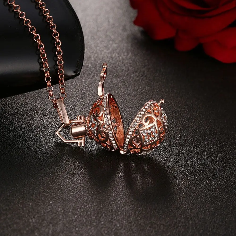 DIY Flower Pattern Jewelry Openable Cage Hollow Out Angel Caller Musical Sound Bell Harmony Ball Chain Necklace Locket Pendant