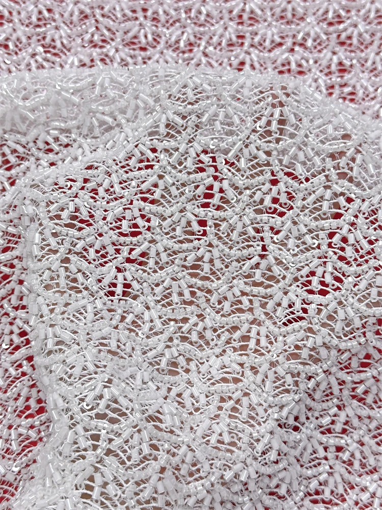 

SJ Lace Handmade Heavy Beaded African Bridal Lace Fabric 2026 Sequins Nigerian Groom High Quality French Mesh Lace Fabric Dress