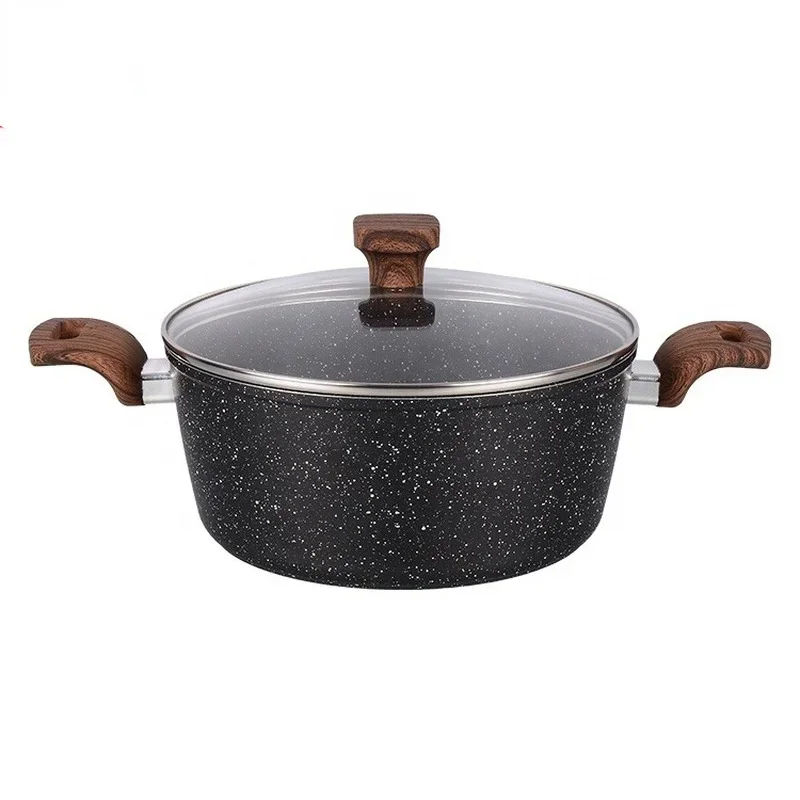 Hot Sell Granite Wooden Handle Stone Forged Aluminium Kitchen Cookware Cooking Pot Sets cookware set