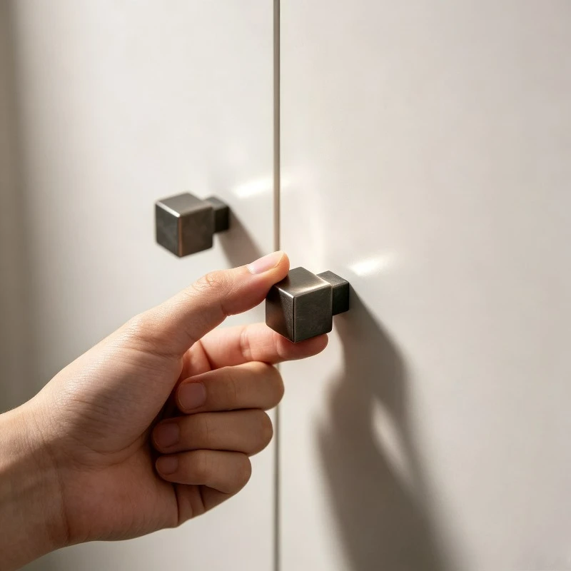 1PC  Retro Industrial Style Antique Silver Single Hole Brass Handle Cube Minimalist Black Gray Small Handle