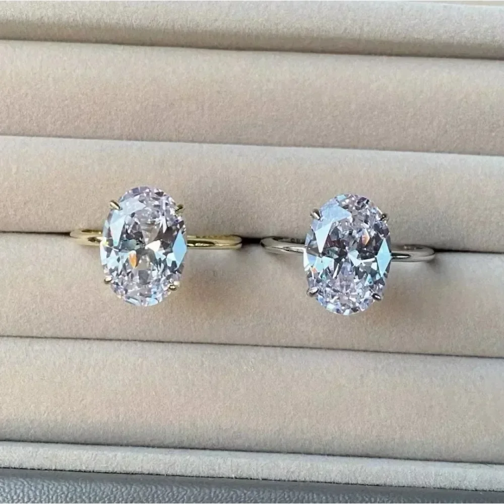 Exquisite Gold Silver Color Rings for Women Oval Dazzling Zircon Jewelry Bride Wedding Anniversary Gift for Wife&Girlfriend
