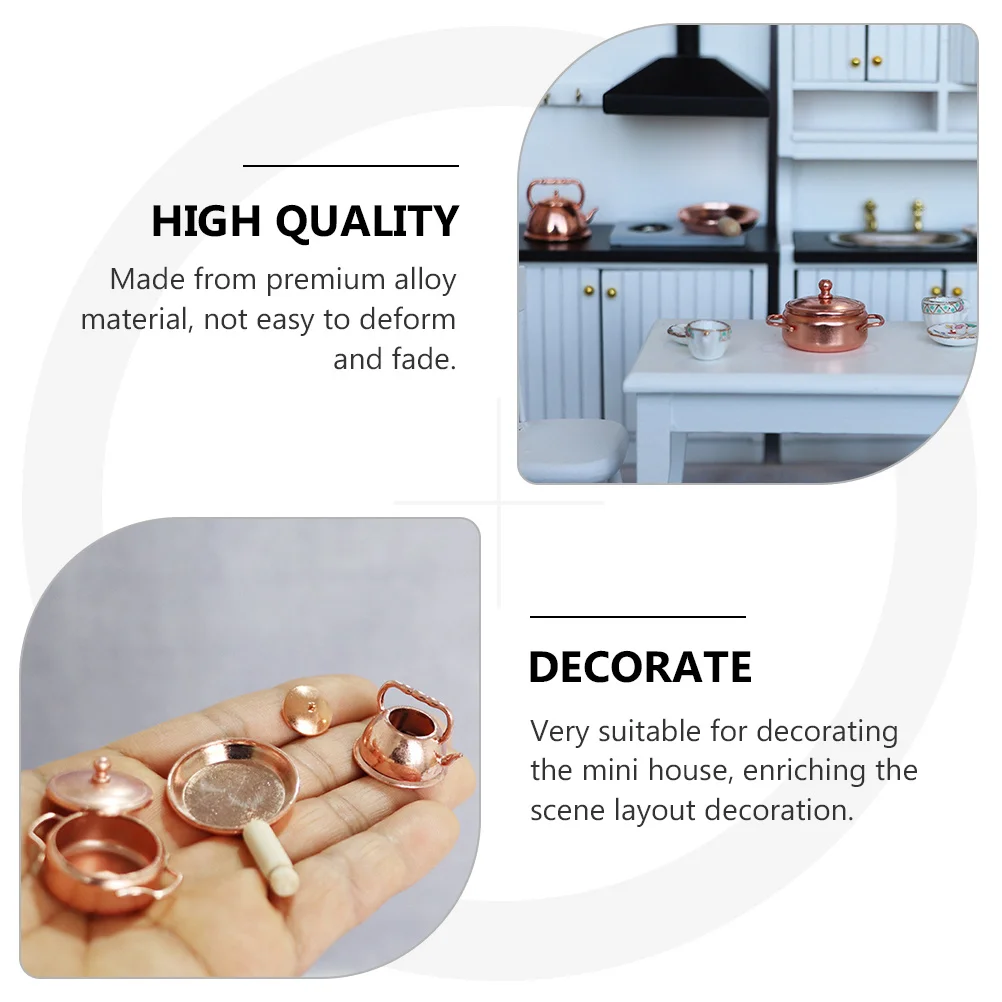 1 ensemble 1 ensemble d'accessoires de cuisine 3 pièces en alliage Simulation casserole Mini bouilloire décor Mini Pot à soupe pour maison ustensiles de cuisine modélisation