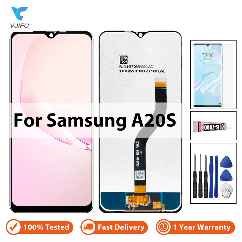 

LCD For Samsung Galaxy A20s A207 A2070 SM-A207F Touch Screen Display Digitizer Assembly Replacement With Tempered Glass Tools