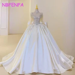 French Luxury Sequined Satin Wedding Big Bow Trailing Maxi Dresses for Bride Strap Long Prom Evening Guest Cocktail Women Dress