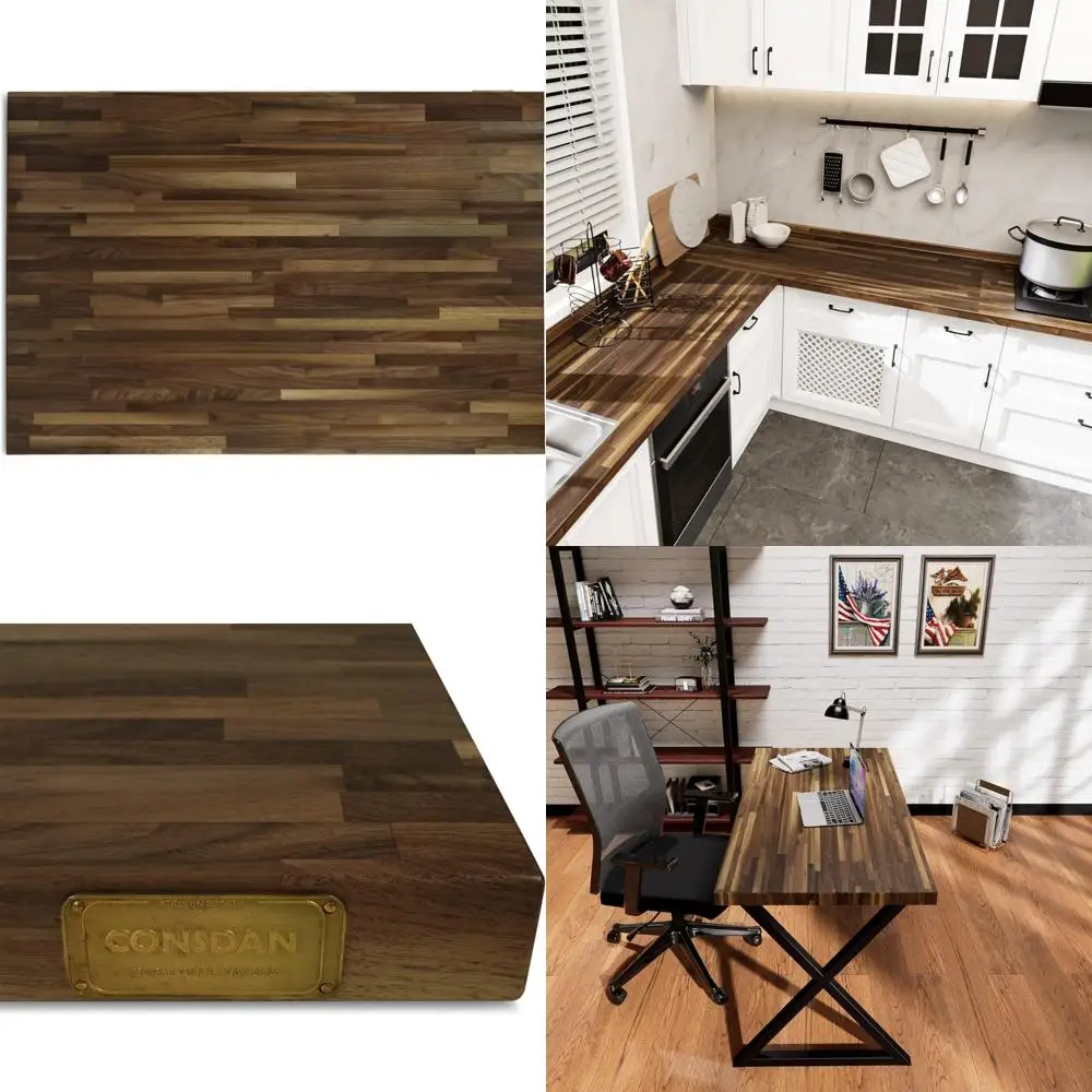 

Walnut Hardwood Butcher Block Countertop, Reversible Kitchen Wood Slab with Polished Surfaces