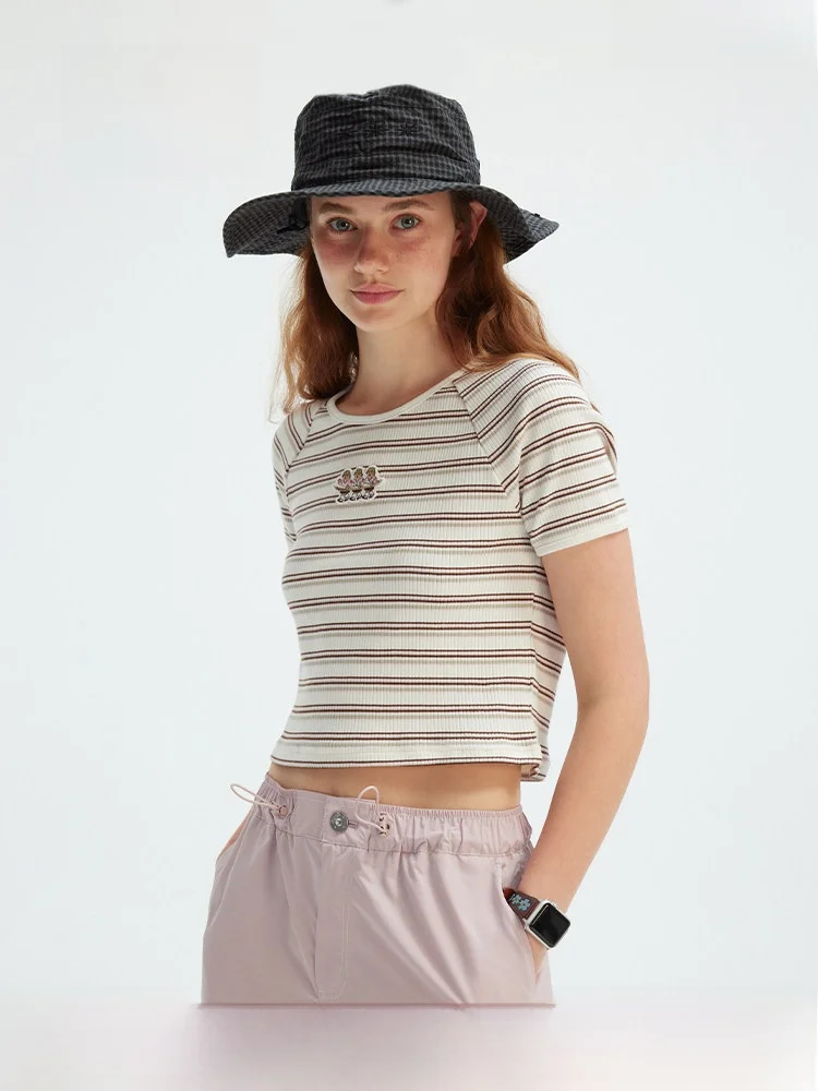 TeenieWeenie Bear Women's ort Sve T-irt Summer New Small Size  Stripes Sexy Sle Cotton Polyester Blend