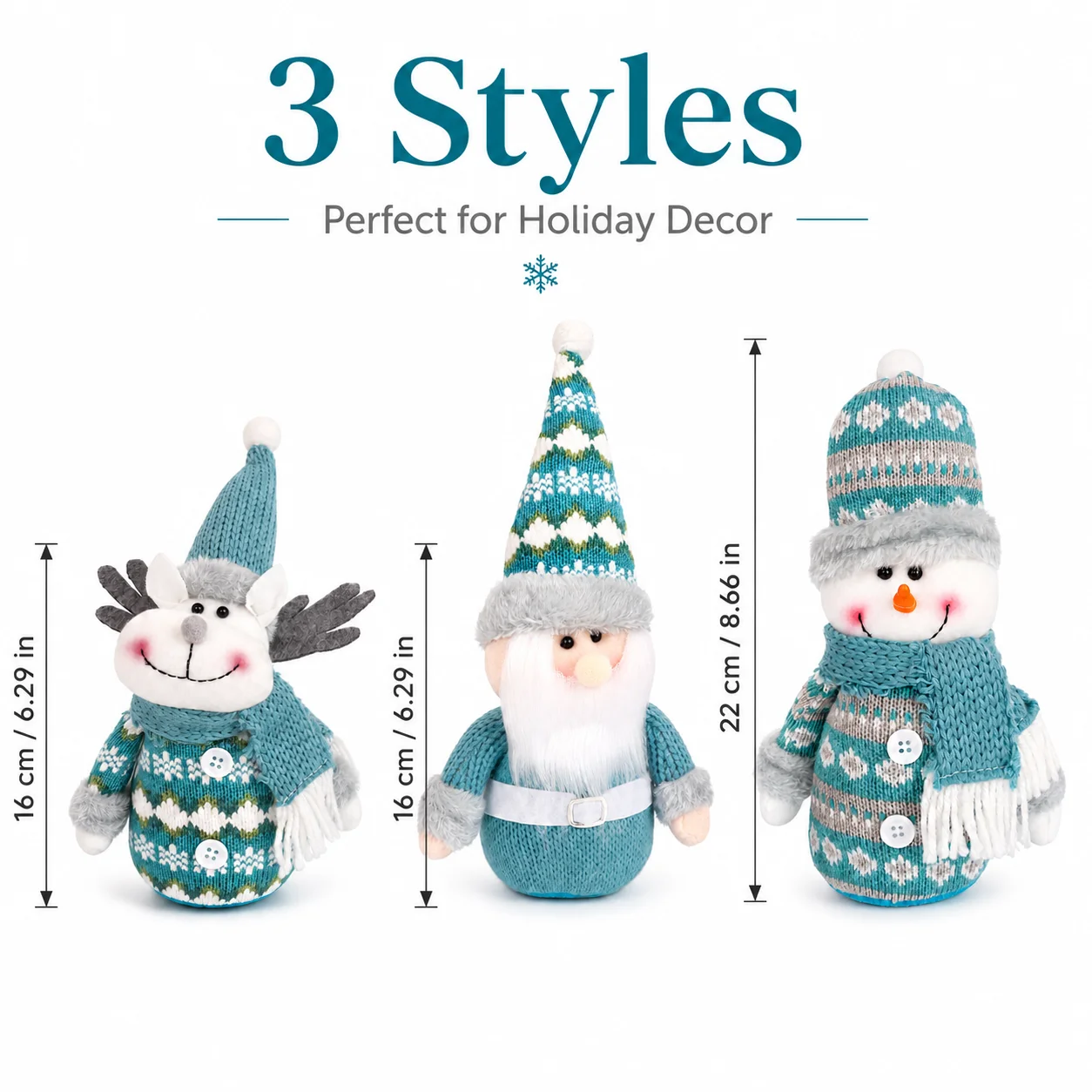 3 Styles Knitted Christmas Plush Decorations, Santa Snowman Reindeer Tabletop Ornaments for Winter Holiday Home Decor