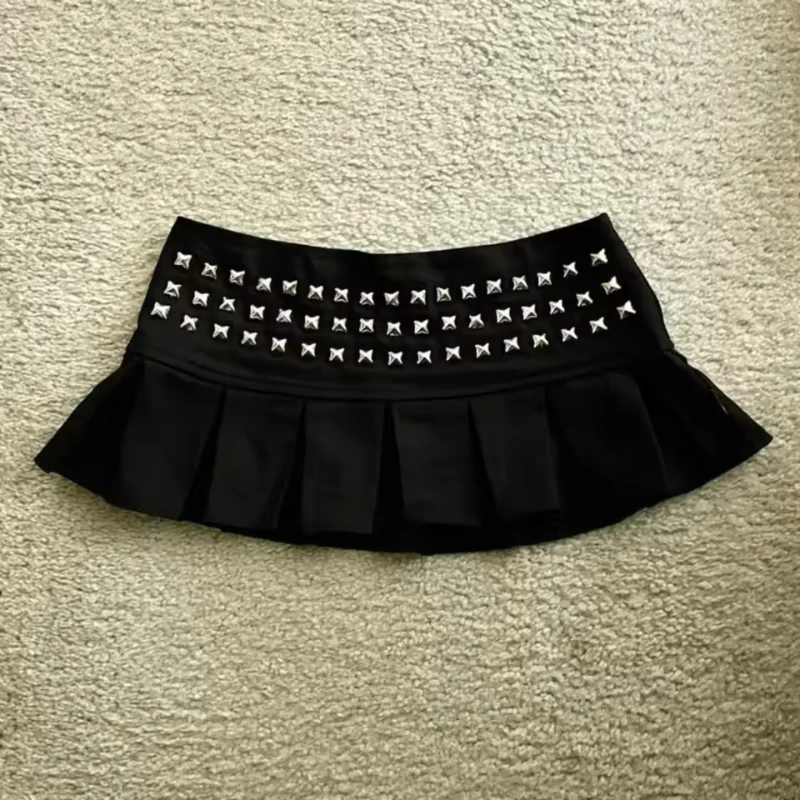 2026 Spring New Y2k Clothes Gothic Punk Nail Mini Skirt Harajuku Sexy Ultra Short Rivet Ruffle Skirt Hot Girl Kawaii Dress Pants