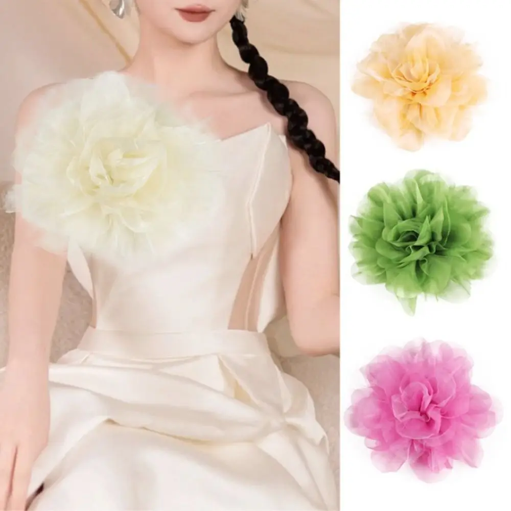 Broche Grande Fleur DIY Tendance Faite à la Main pour Décoration de Vêtements, Accessoire Bijou Grande Fleur en Maille, Fleur d'Épaule Couleur Unie