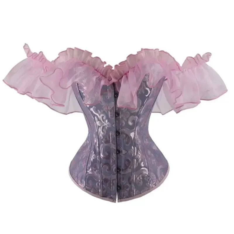 

Lace Short Sleeves Overbust Corset Women Gothic Vintage Floral Lace up Boned Corselet Steampunk Waist Bustier Body Shaper Top