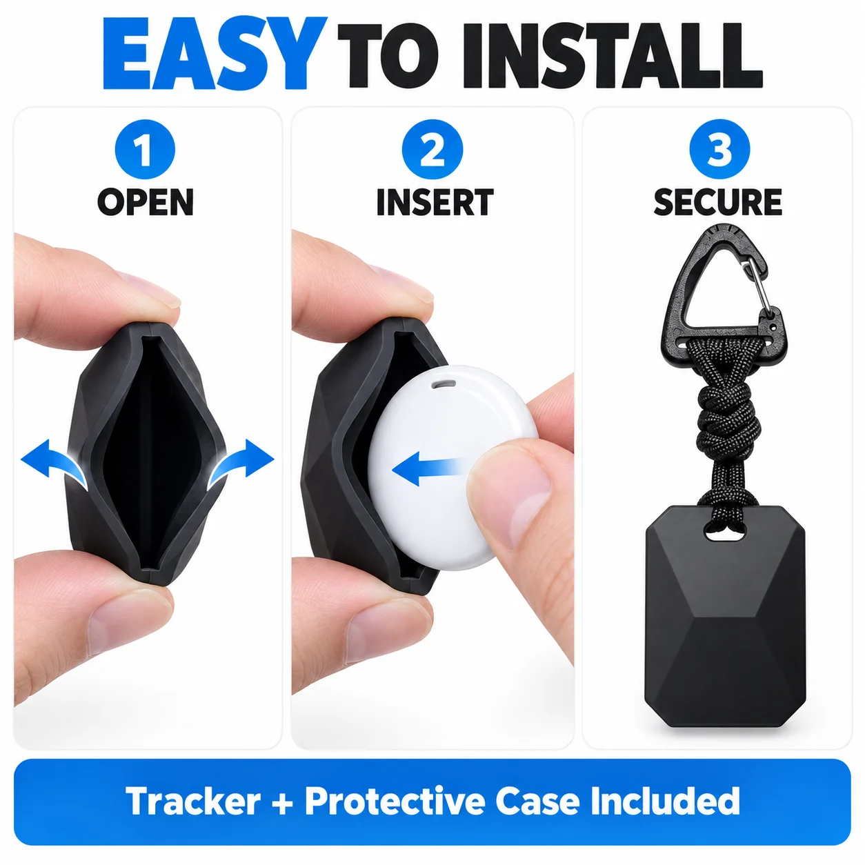 Smart Tracker Tag + Rugged Case & Clip. Works with Apple Find My iOS. Anti-Lost Locator for Keys & Luggage. No Fees!