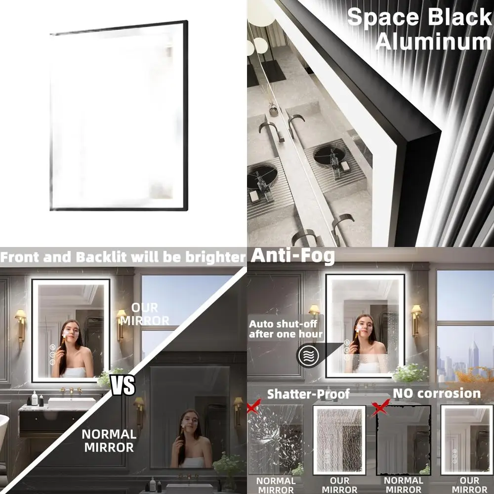 

Зеркало для макияжа с LED-подсветкой, черная рамка, сенсорное управление, 3 варианта цвета, защита от запотевания, ударопрочное, с функцией памяти.